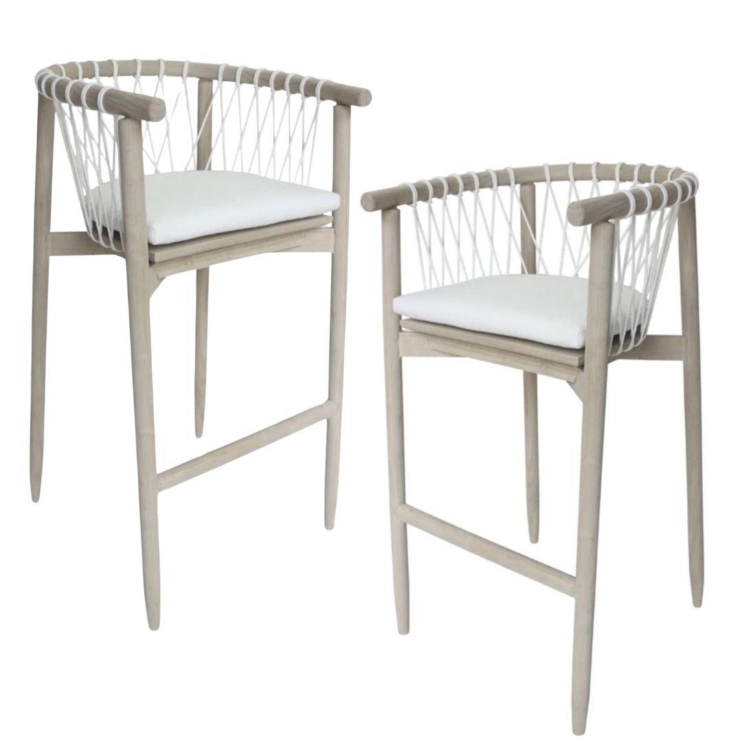 Sgabello da bar rivestito in tessuto costiero naturale