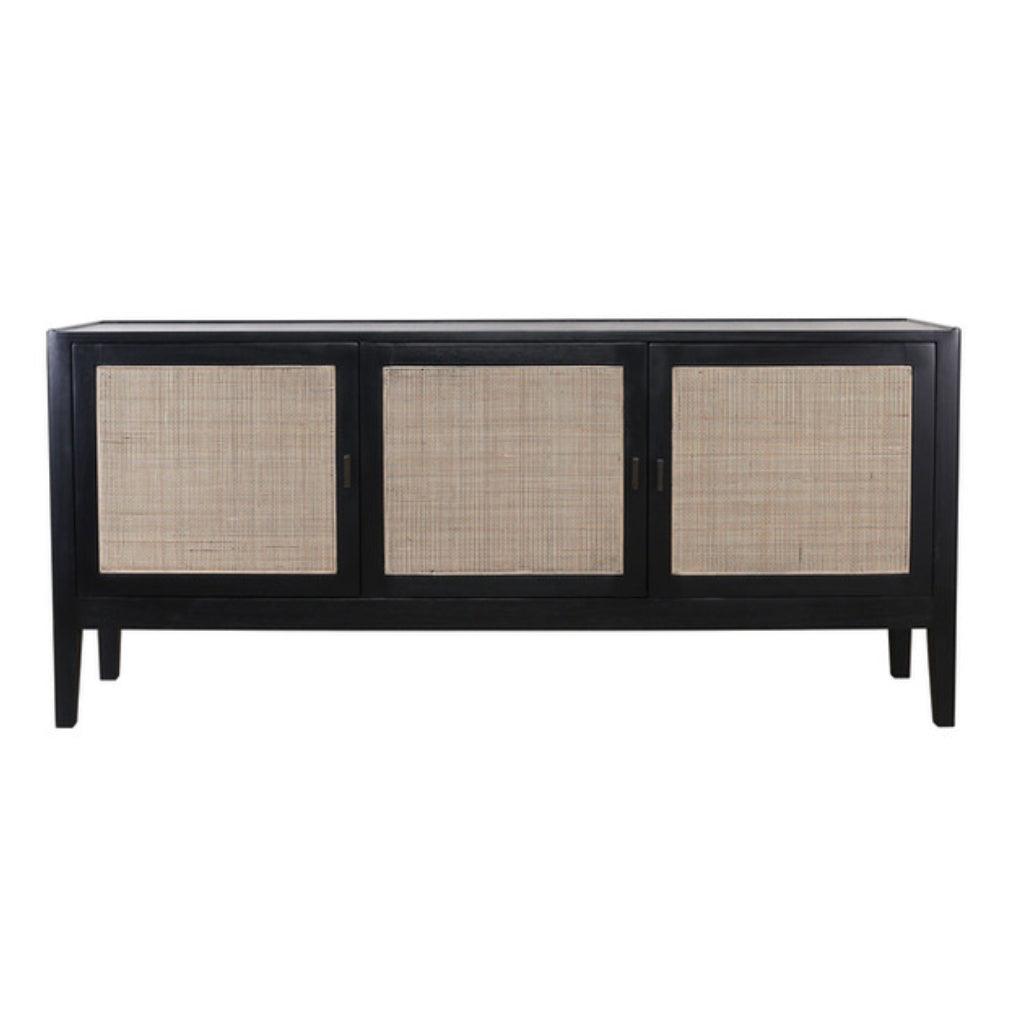 Credenza in legno di Bayur nero con inserti in canna naturale