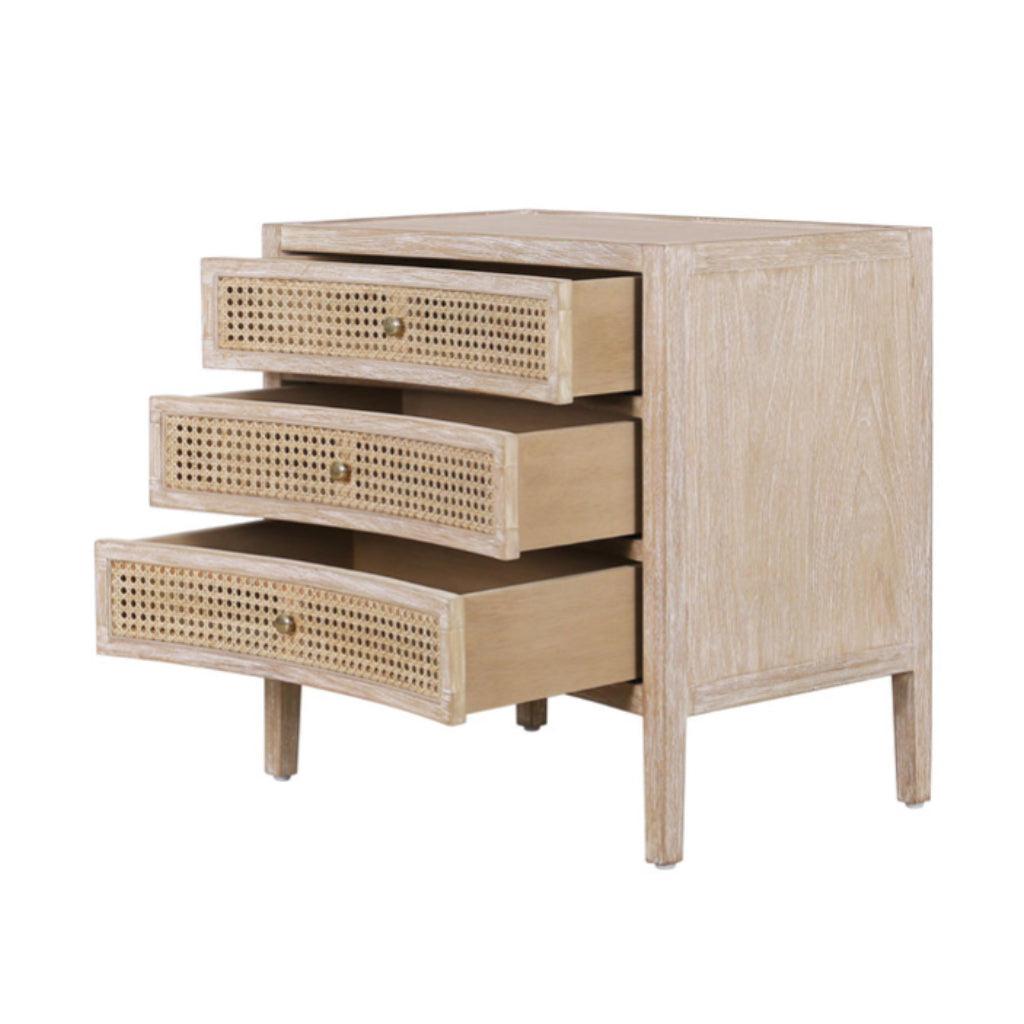 Cassettiera laterale curva naturale con cassetti in canna