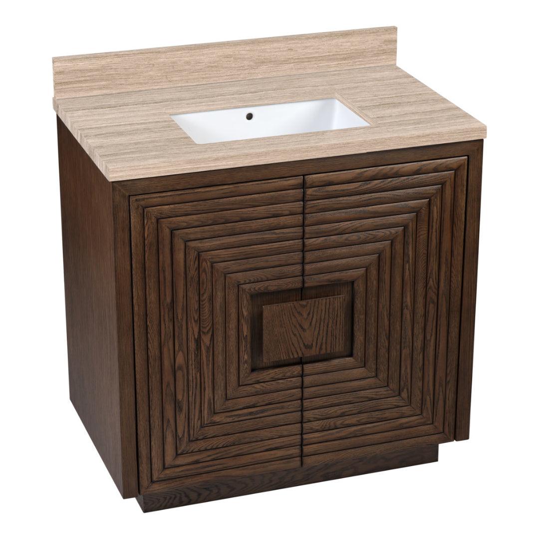 Mobiletto geometrico marrone scuro con lavabo sottotop