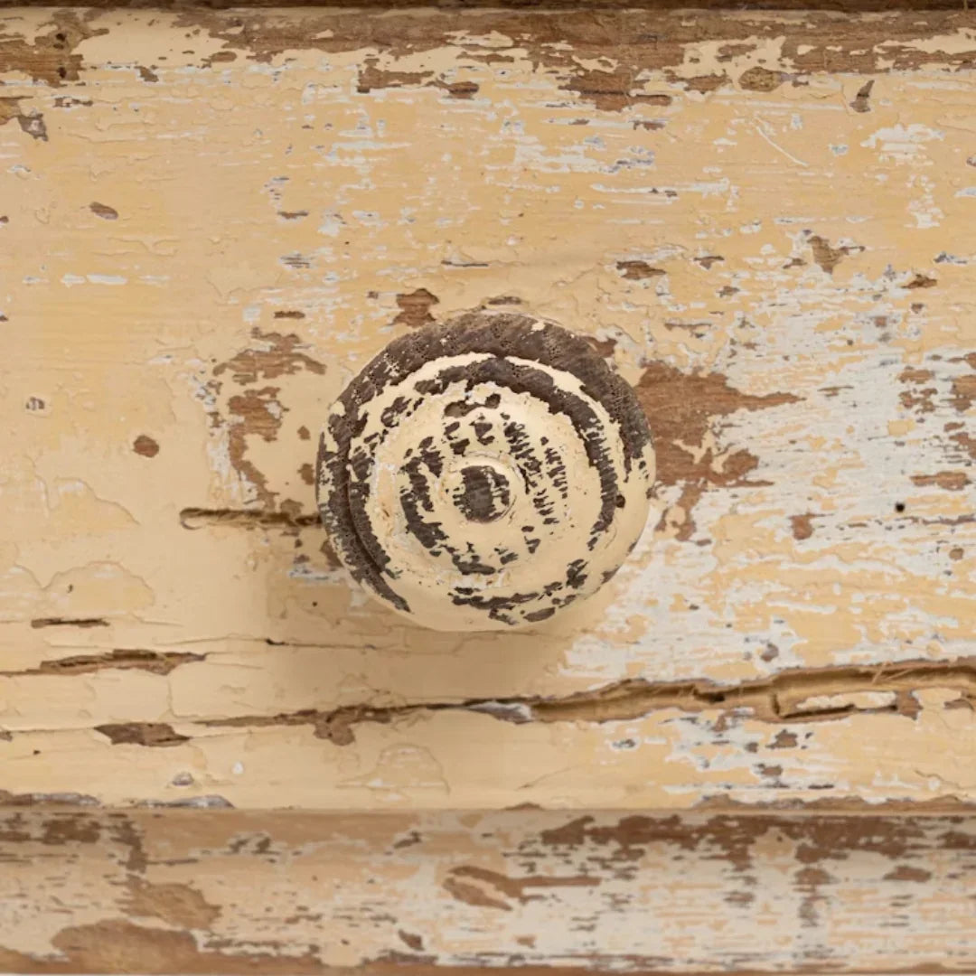 Tavolo da pranzo in stile fattoria francese color crema anticato, circa 1900