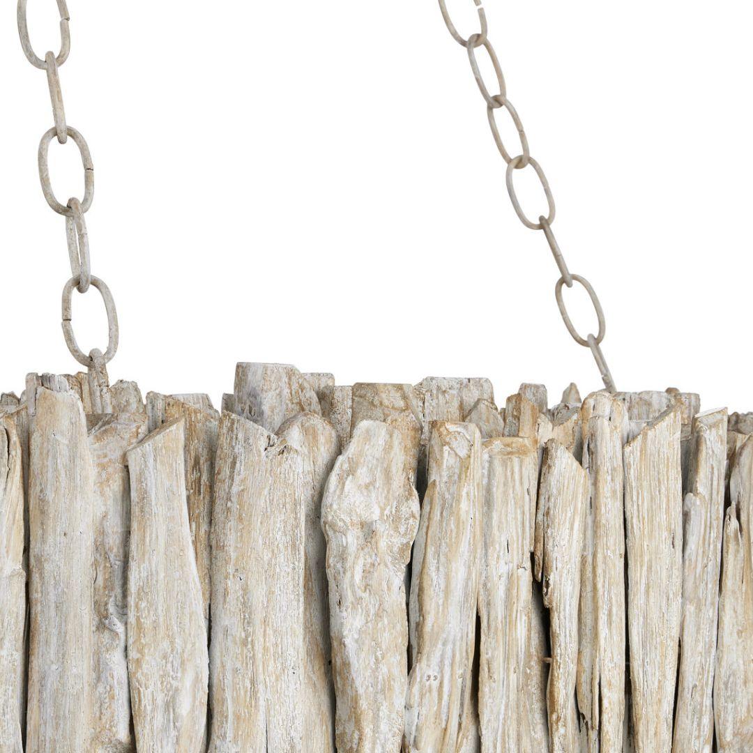 Lampadario ad anello in legno naturale galleggiante