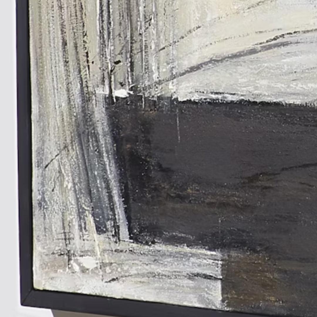Pittura a olio astratta in bianco e nero su tela, arte murale