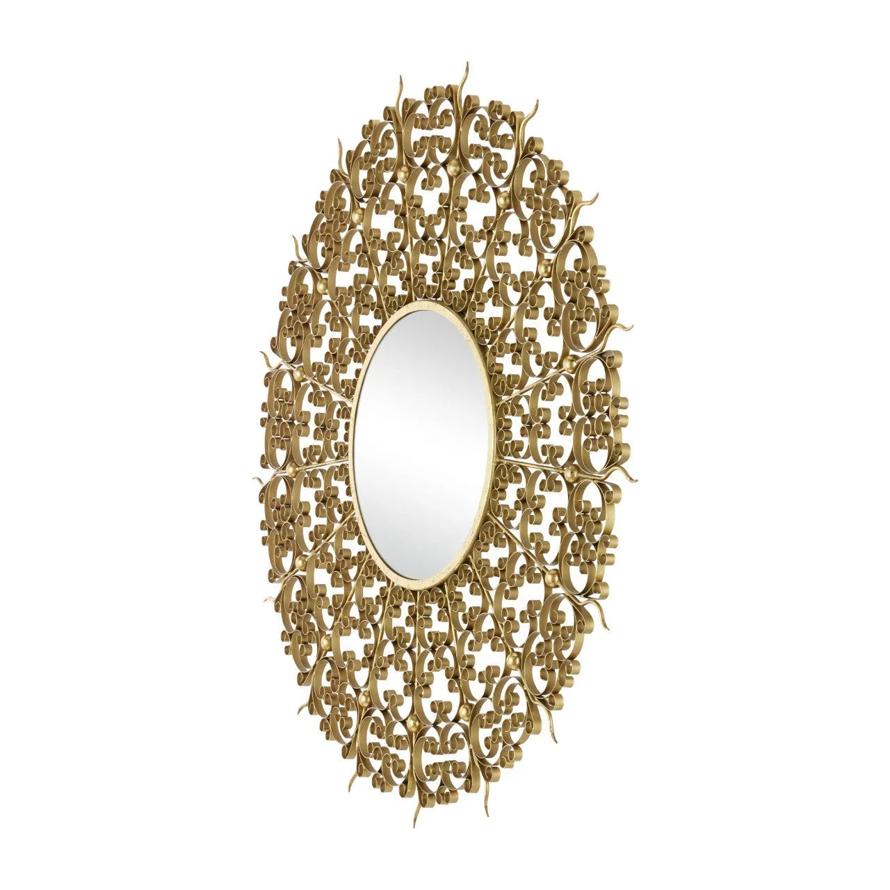 Specchio rotondo con foglia d'oro e raggi di sole