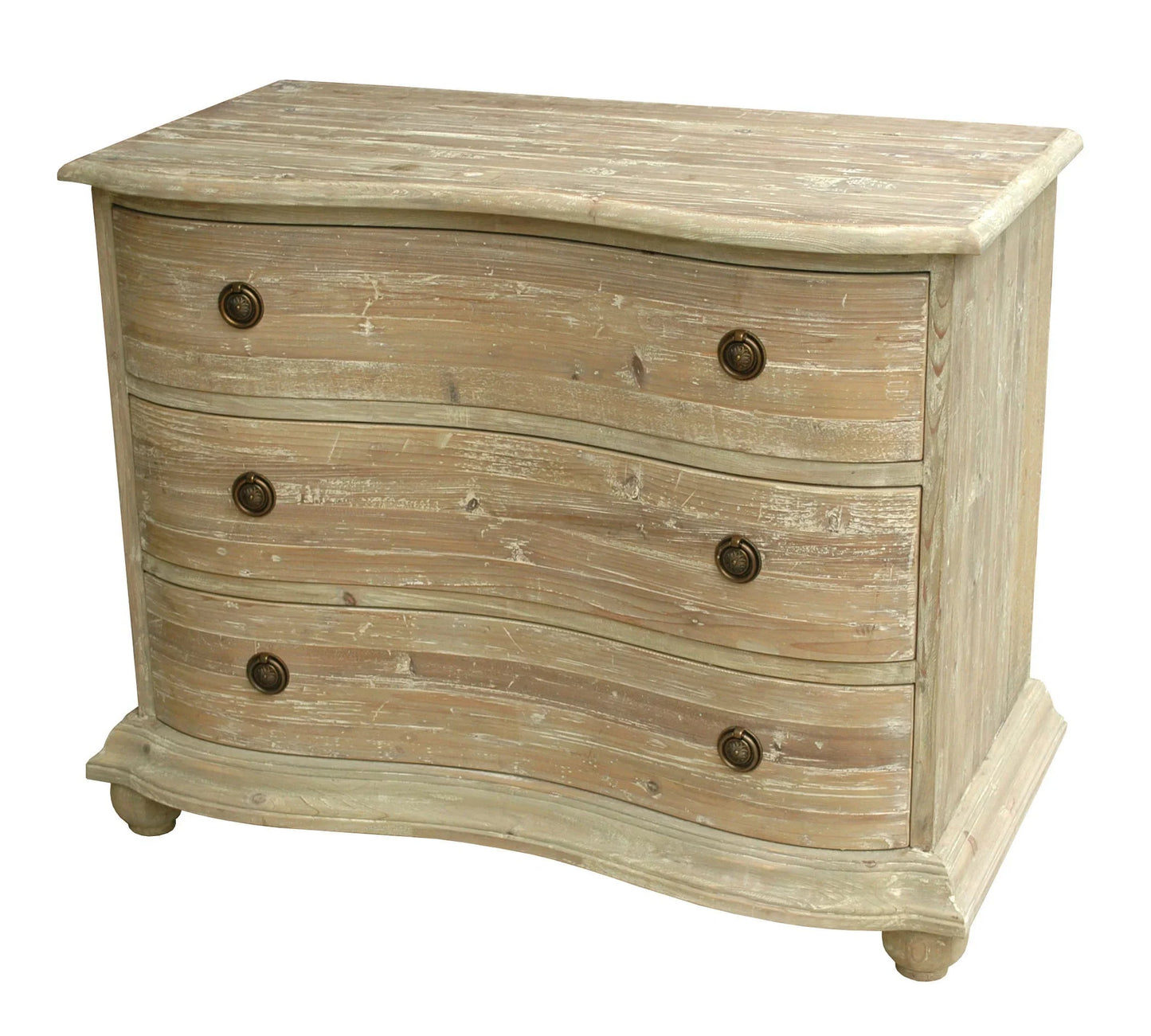 Cassettiera in legno lavato con curve morbide