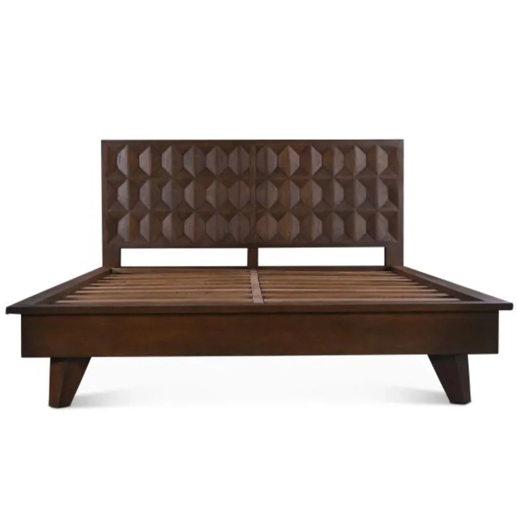 Letto matrimoniale rustico geometrico marrone