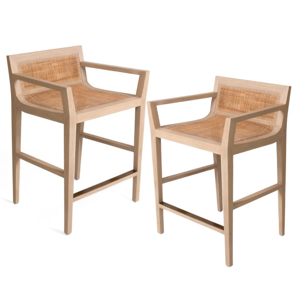 Sgabello da bar curvo moderno in rattan naturale