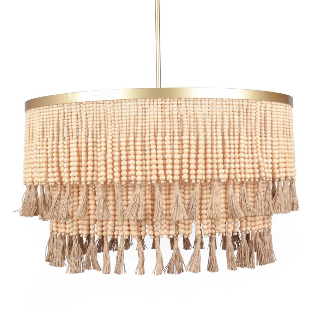 Lampadario con perline di legno beige naturale