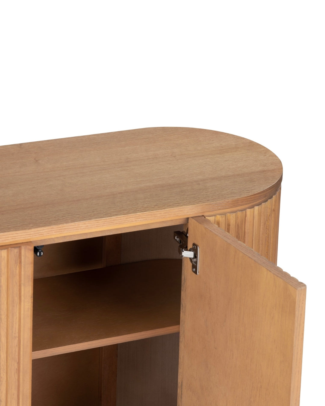 Credenza ovale in legno con anta scanalata