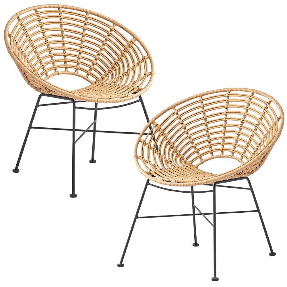 Sedia arrotondata in rattan naturale - Set di 2