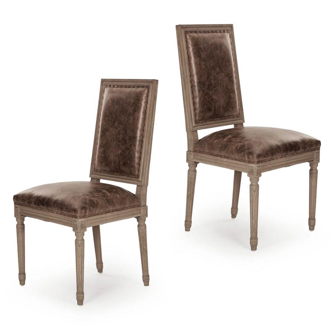 Sedia laterale imbottita in pelle marrone