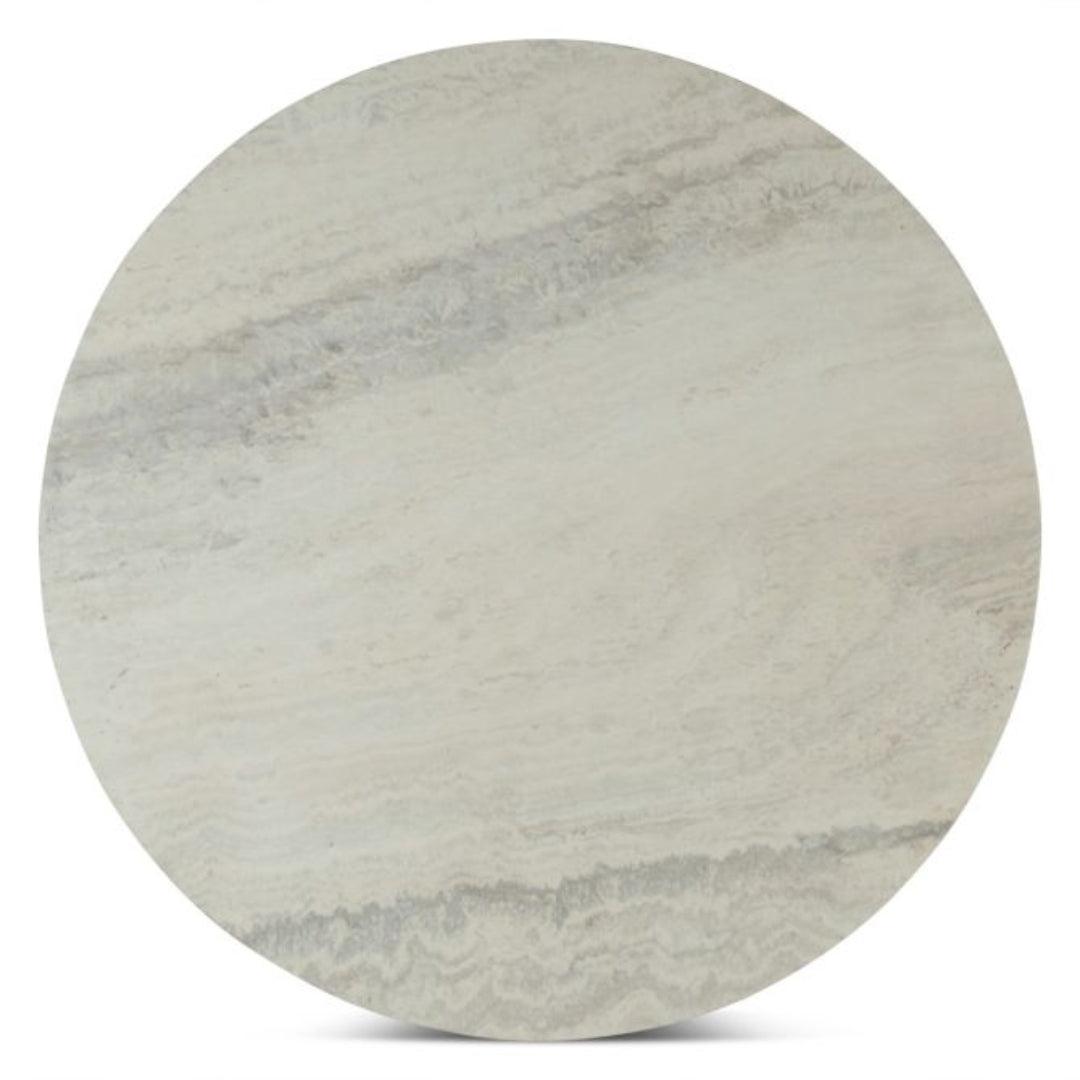 Tavolino da caffè in travertino bianco con base in rovere chiaro