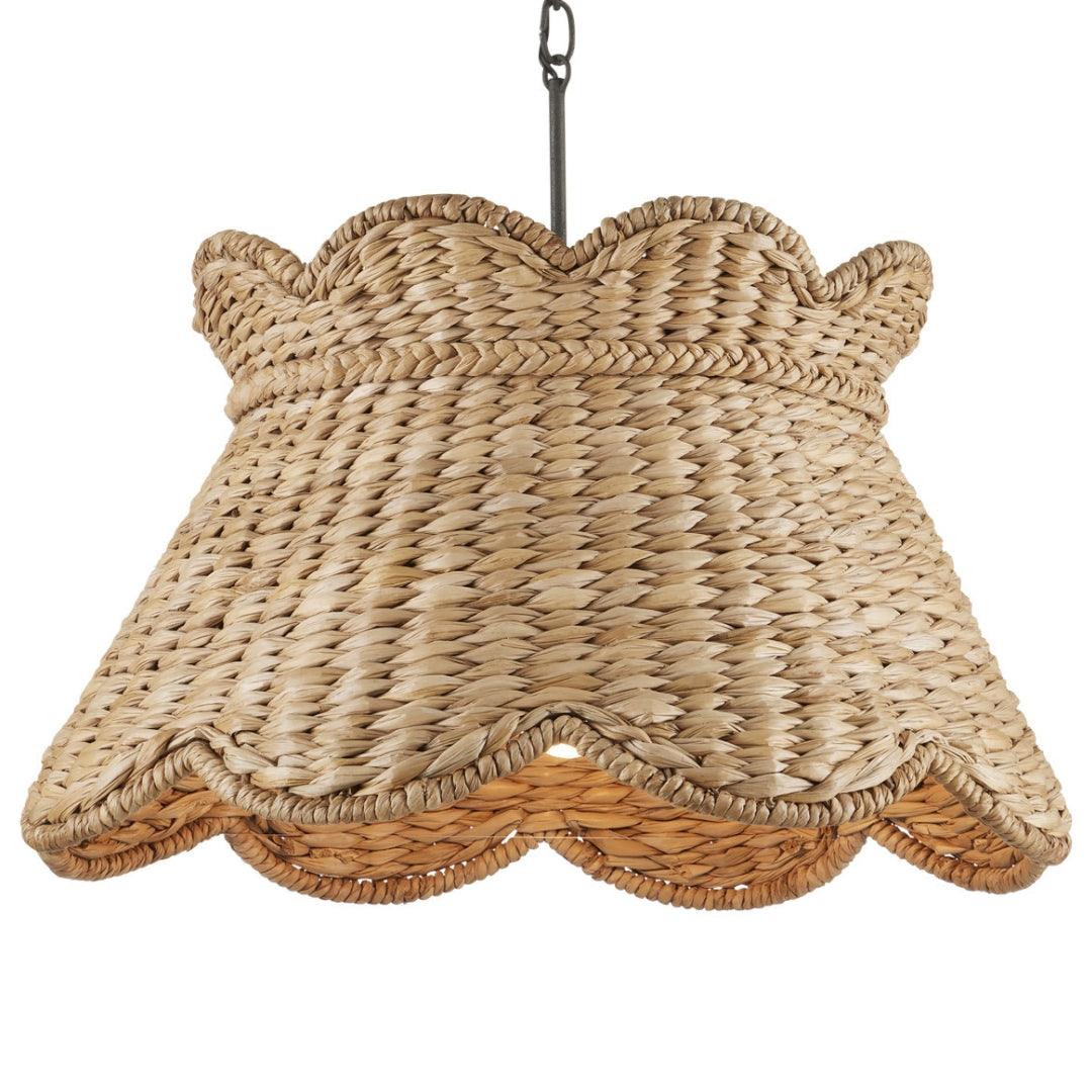 Lampada a sospensione in rattan intrecciato smerlato