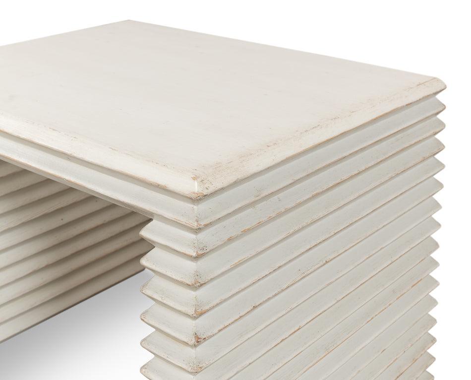 Tavolino antico bianco a coste