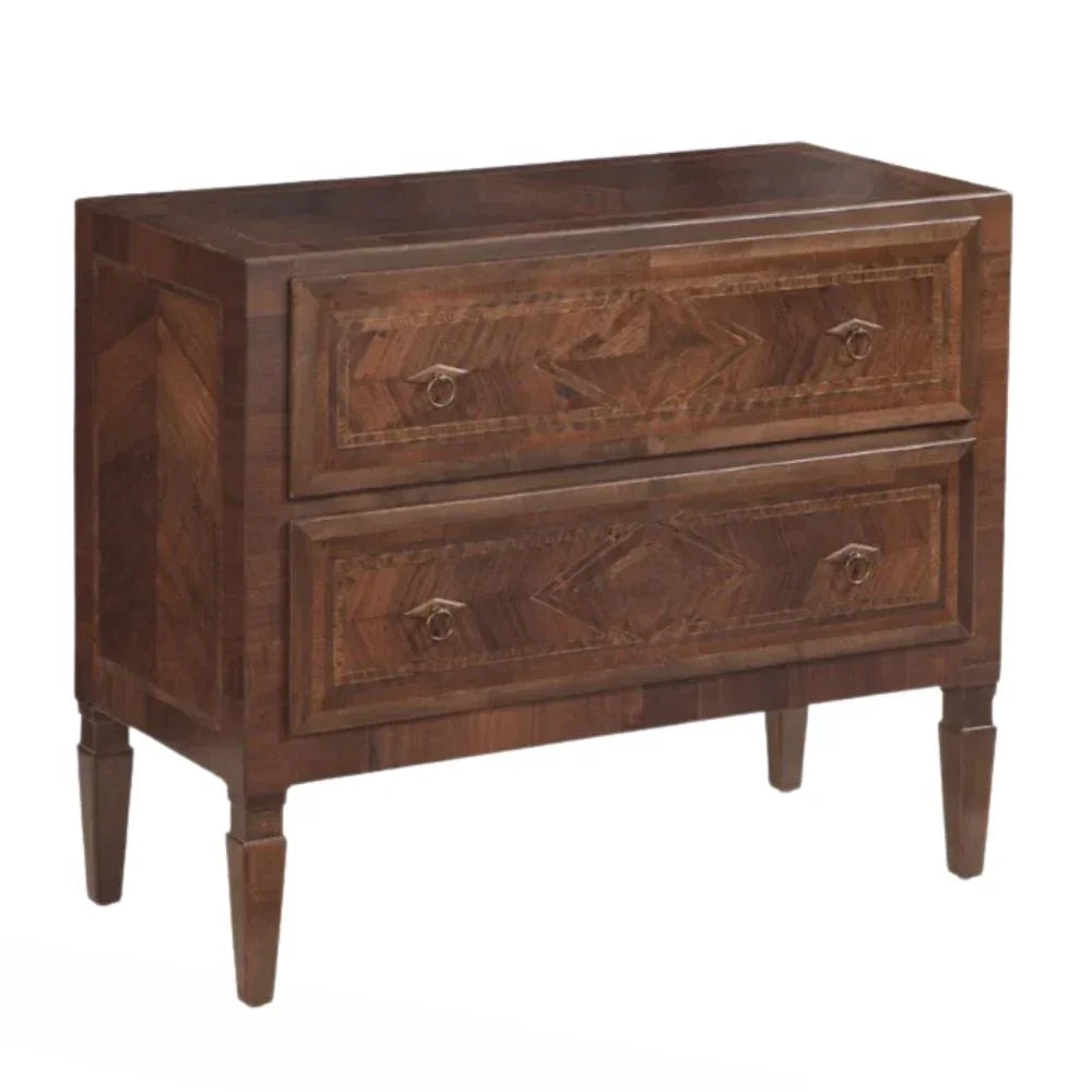 Cassettiera in noce con intarsi a diamante