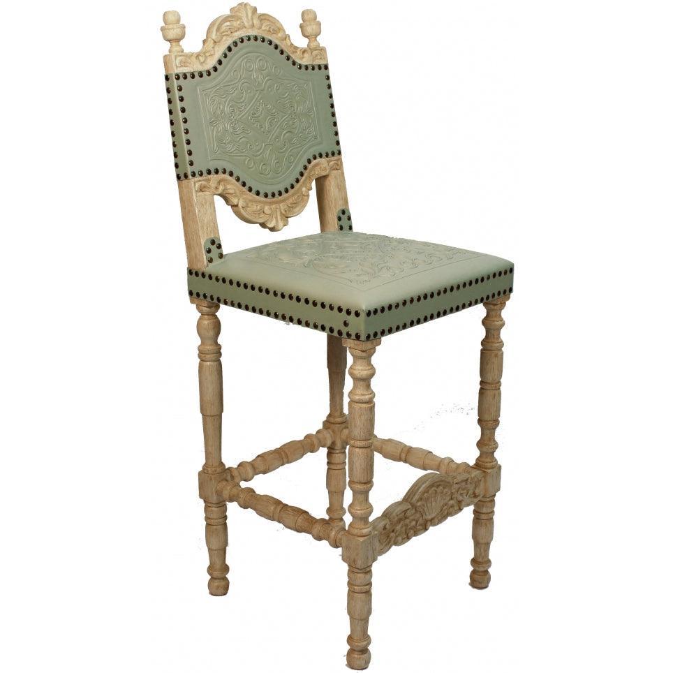 Sgabello da bar in pelle verde polvere