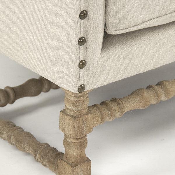 Divano provenzale in lino naturale con borchie