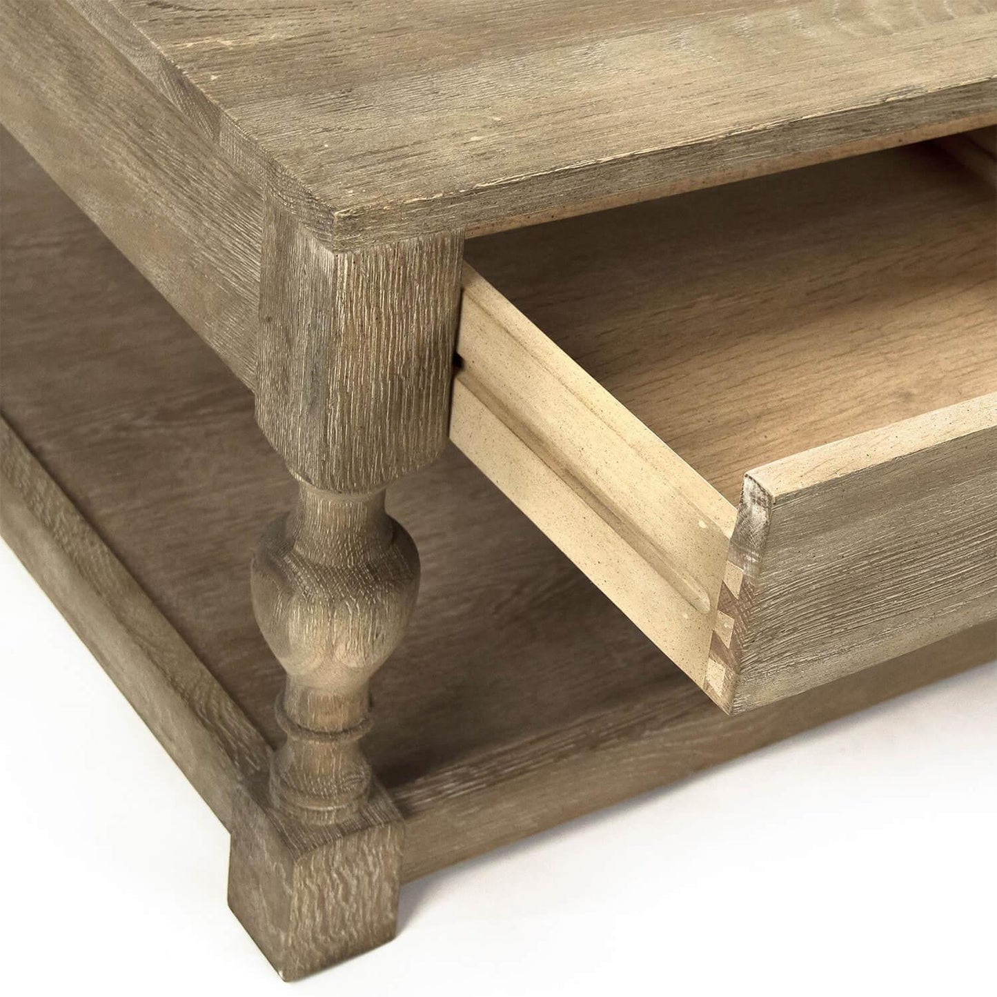 Tavolino da caffè quadrato provinciale con cassetti