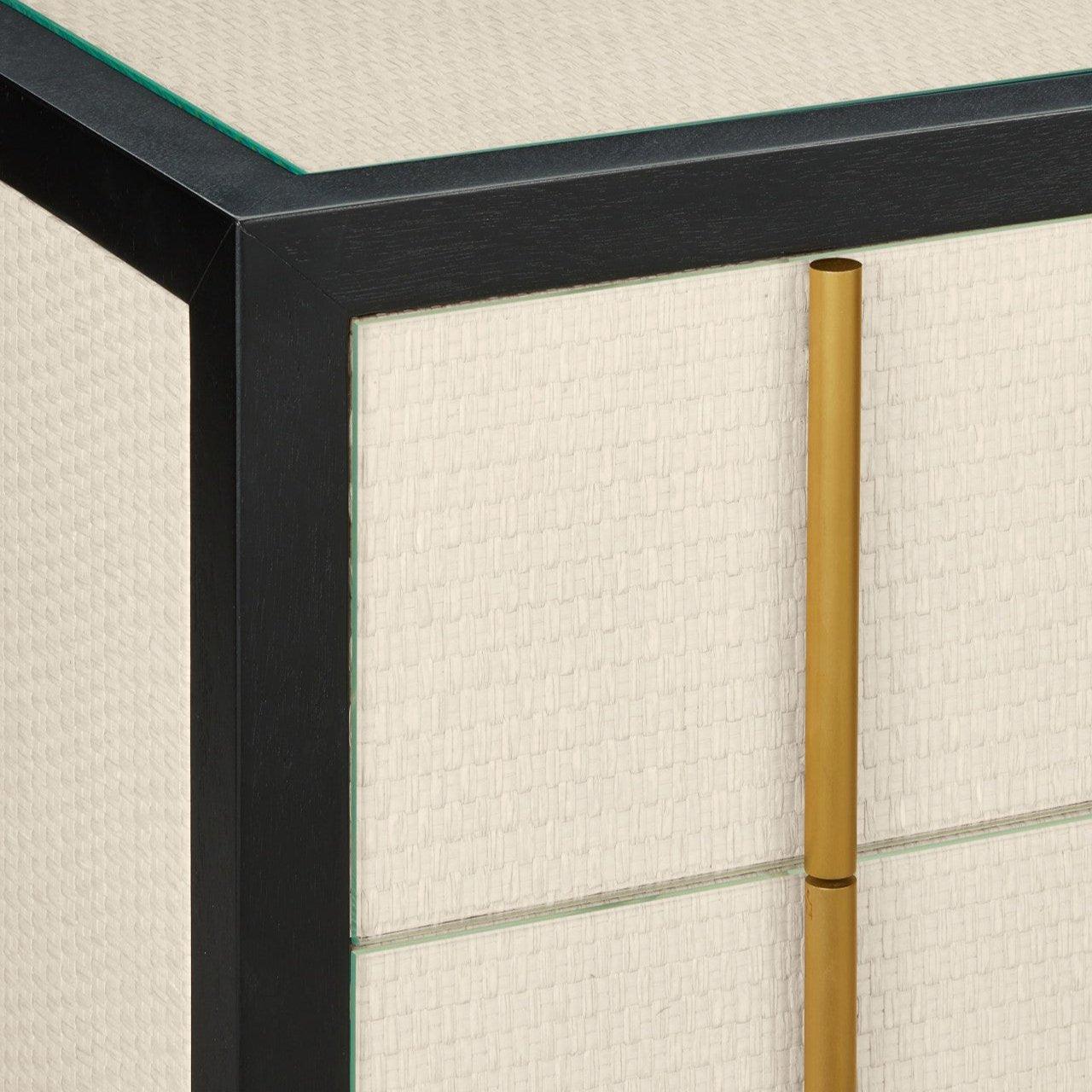 Comodino a 3 cassetti in rafia intrecciata