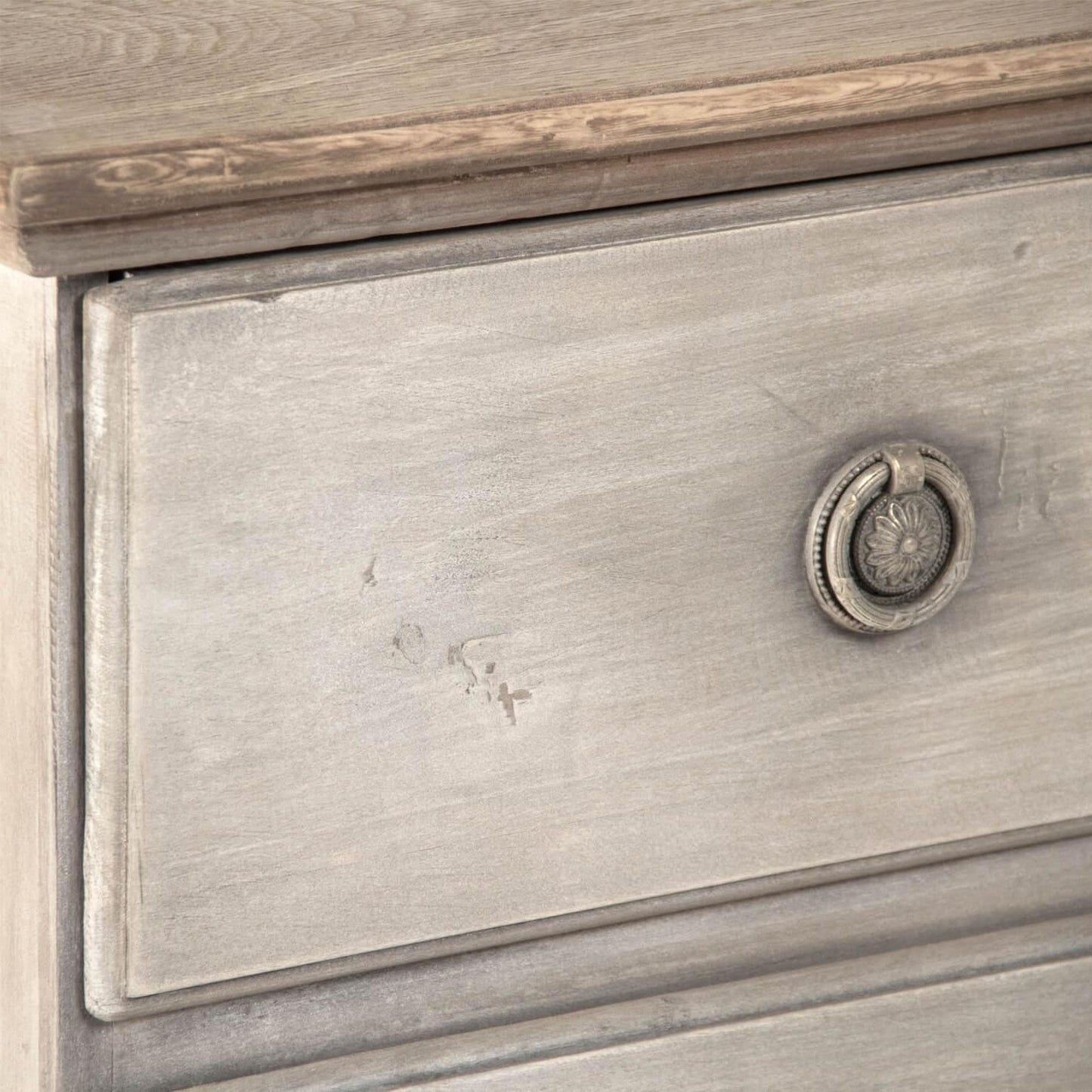 Cassettiera da fattoria grigia sbiancata