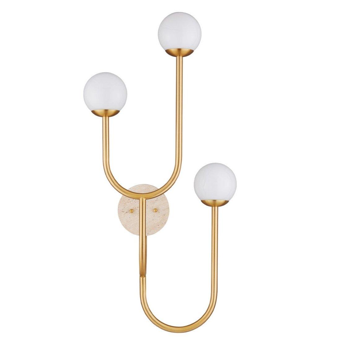 Applique da parete in ottone con triplo paralume in vetro satinato