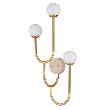 Applique da parete in ottone con triplo paralume in vetro satinato