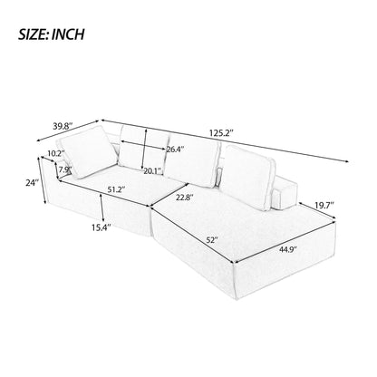 125 Elegante divano letto moderno per interni con chaise longue, dalle linee pulite, per soggiorno, beige