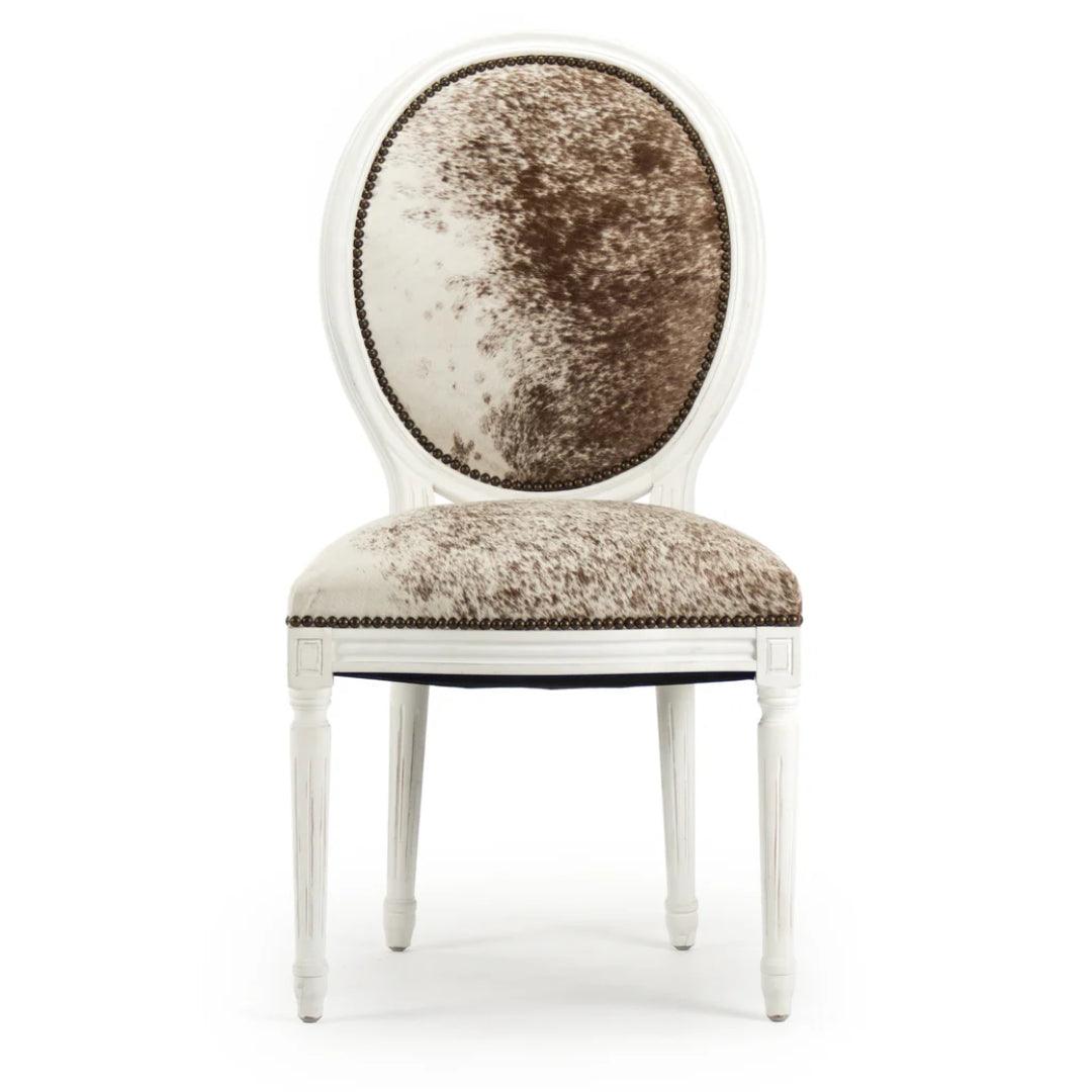 Sedie da pranzo in pelle di mucca brasiliana bianca e marrone