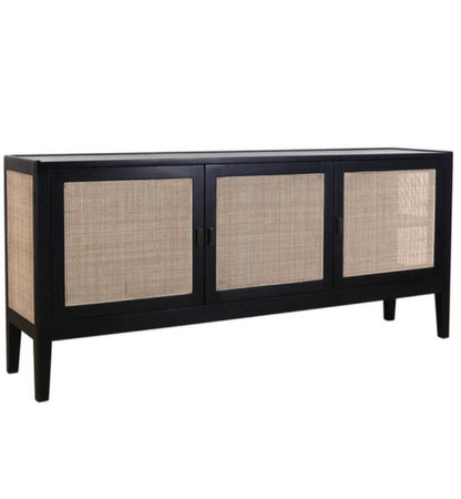 Credenza in legno di Bayur nero con inserti in canna naturale