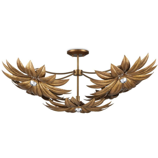 Lampada da soffitto a 5 luci in ottone anticato con motivo floreale