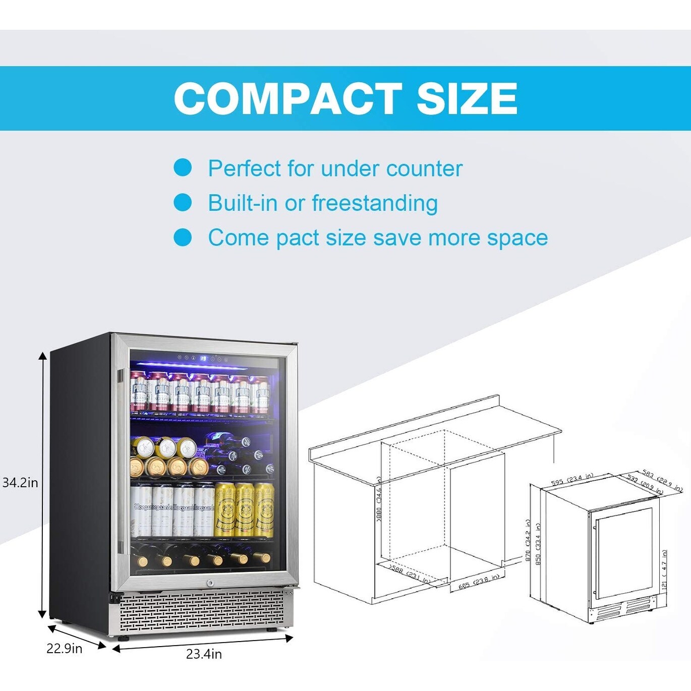 Frigorifero per bevande da 24 pollici, mini frigorifero per vino integrato
