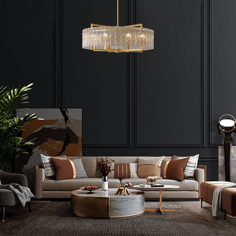 Lampadario moderno in cristallo dorato da 26 pollici, 6 luci, dimmerabile, per isola cucina con vetro smerigliato per sala da pranzo