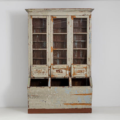 Antica vetrina da fattoria color salvia e blu, circa 1850