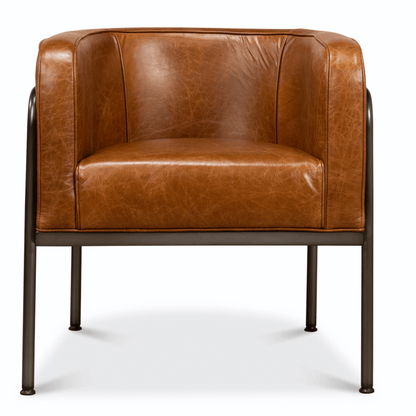 Poltrona in stile industriale con tubi in pelle marrone