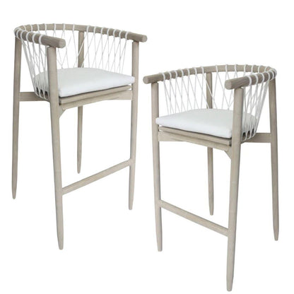 Sgabello da bar rivestito in tessuto costiero naturale