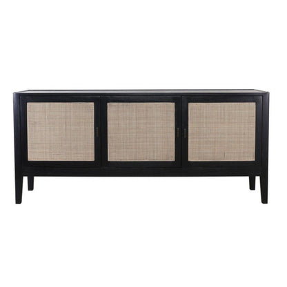 Credenza in legno di Bayur nero con inserti in canna naturale