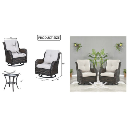 Gymojoy Sedia a dondolo girevole in vimini da esterno, 3 pezzi, con cuscino e tavolo