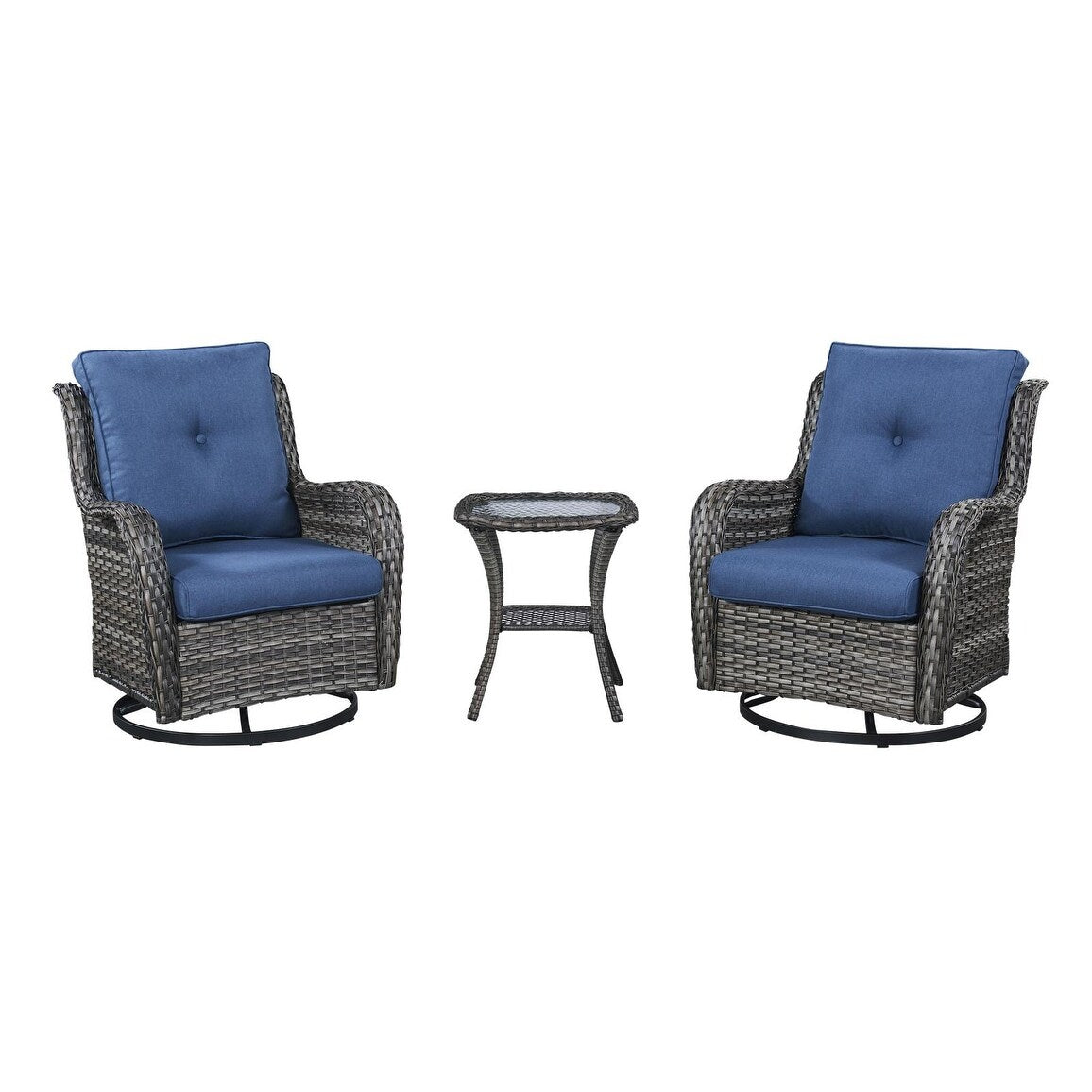 Gymojoy Sedia a dondolo girevole in vimini da esterno, 3 pezzi, con cuscino e tavolo