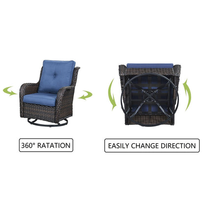 Gymojoy Sedia a dondolo girevole in vimini da esterno, 3 pezzi, con cuscino e tavolo