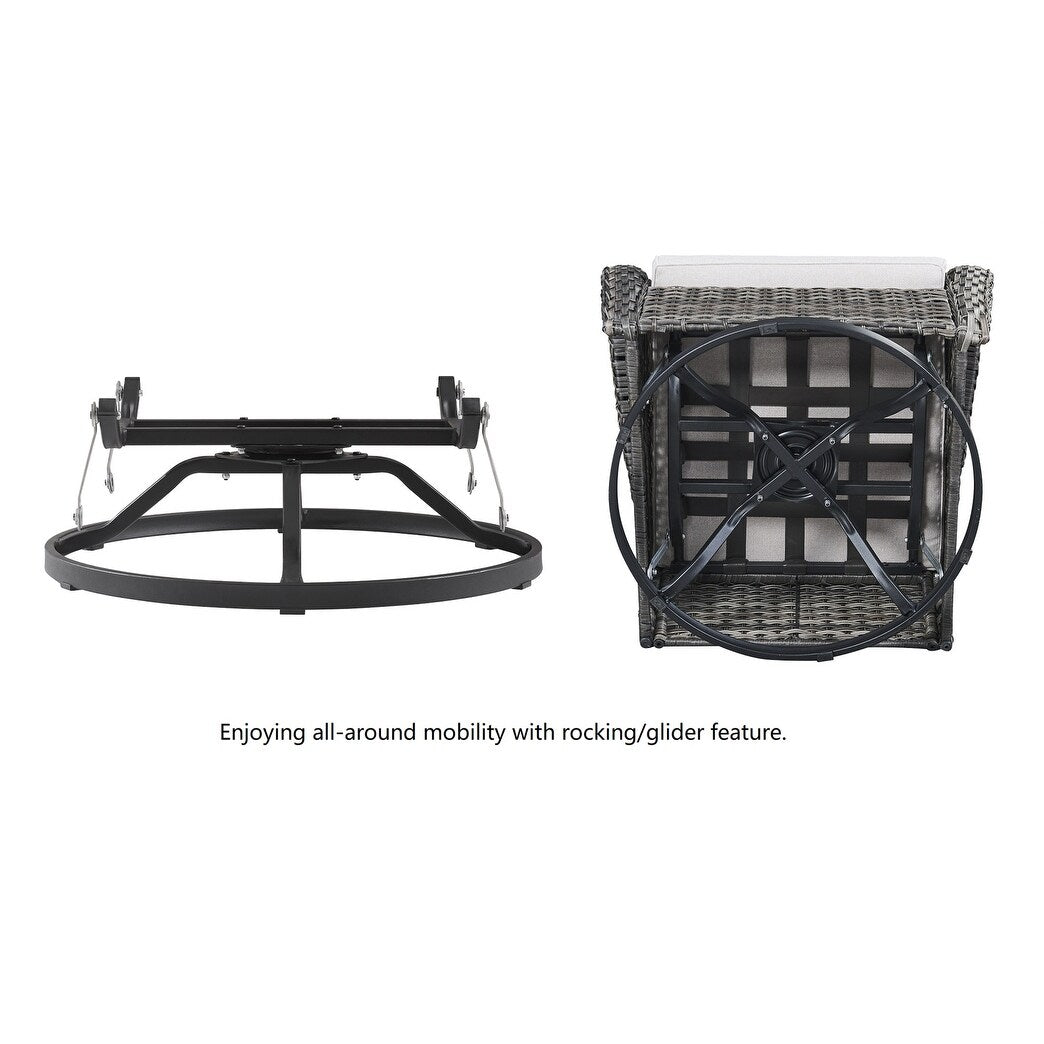 Gymojoy Sedia a dondolo girevole in vimini da esterno, 3 pezzi, con cuscino e tavolo