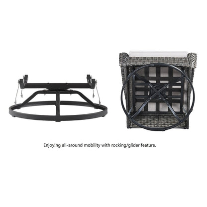 Gymojoy Sedia a dondolo girevole in vimini da esterno, 3 pezzi, con cuscino e tavolo