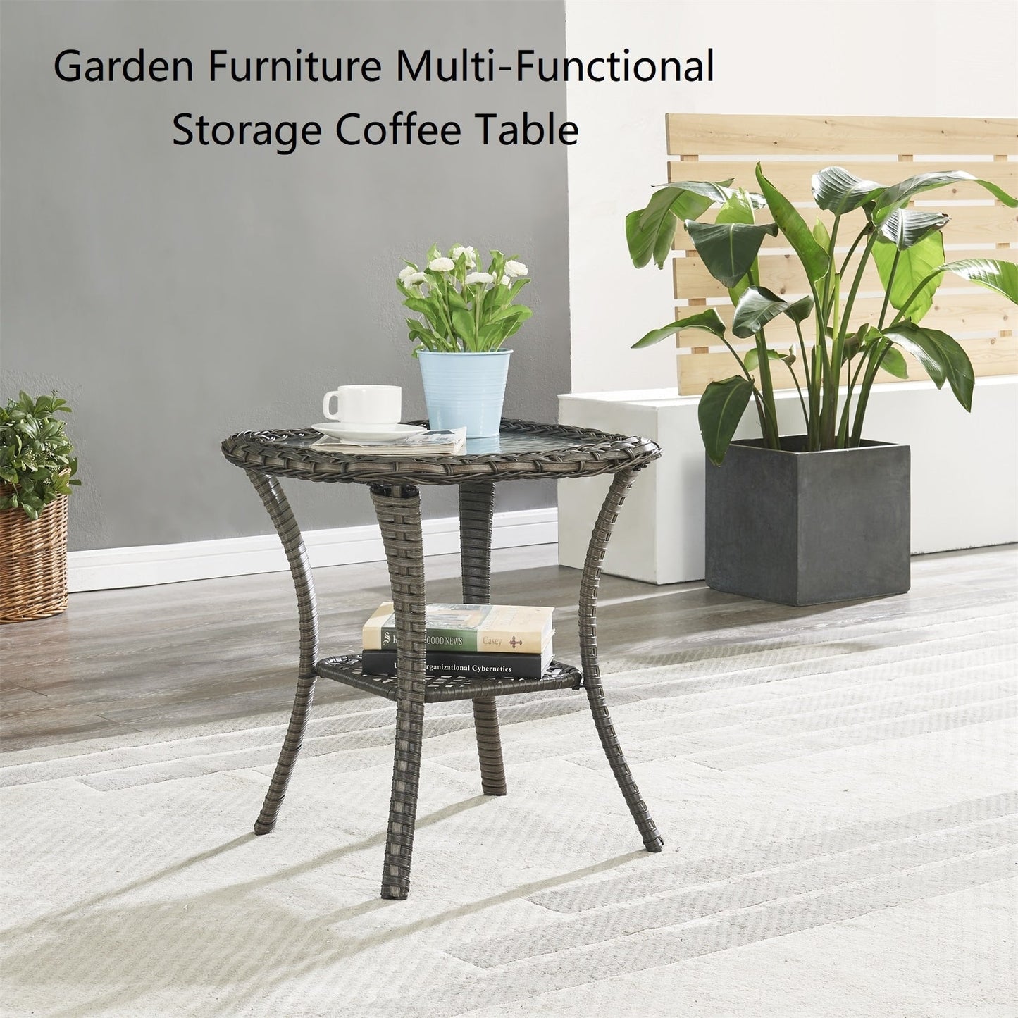 Gymojoy Sedia a dondolo girevole in vimini da esterno, 3 pezzi, con cuscino e tavolo