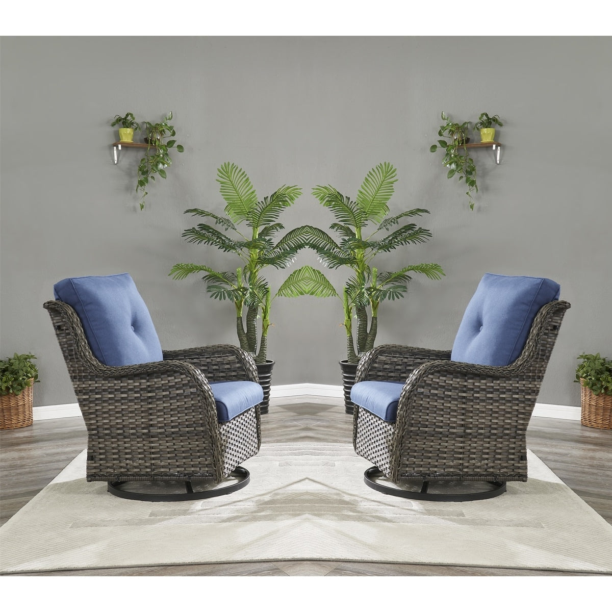 Gymojoy Sedia a dondolo girevole in vimini da esterno, 3 pezzi, con cuscino e tavolo