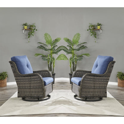 Gymojoy Sedia a dondolo girevole in vimini da esterno, 3 pezzi, con cuscino e tavolo