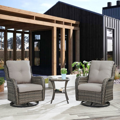 Gymojoy Sedia a dondolo girevole in vimini da esterno, 3 pezzi, con cuscino e tavolo