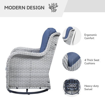 Gymojoy Sedia a dondolo girevole in vimini da esterno, 3 pezzi, con cuscino e tavolo