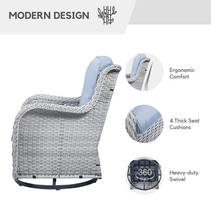 Gymojoy Sedia a dondolo girevole in vimini da esterno, 3 pezzi, con cuscino e tavolo