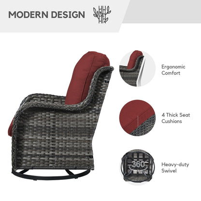 Gymojoy Sedia a dondolo girevole in vimini da esterno, 3 pezzi, con cuscino e tavolo