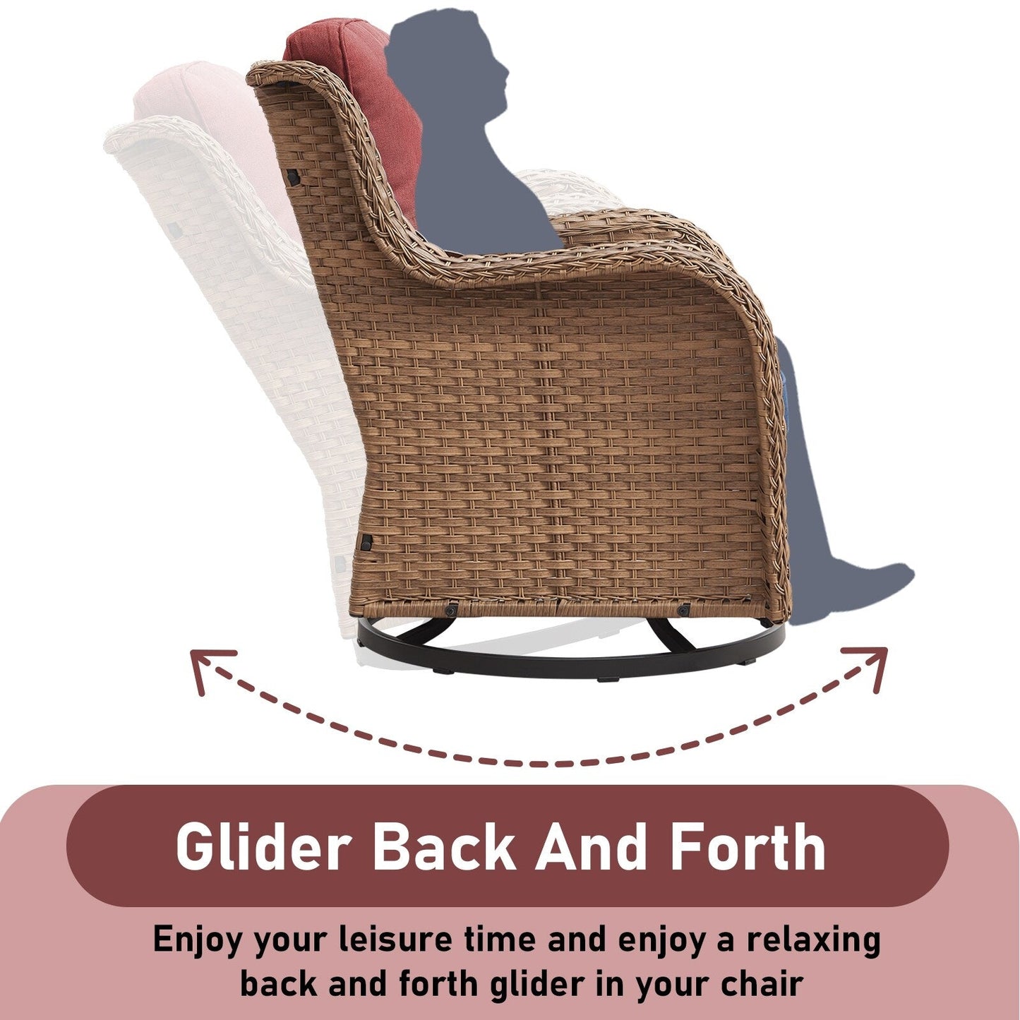 Gymojoy Sedia a dondolo girevole in vimini da esterno, 3 pezzi, con cuscino e tavolo