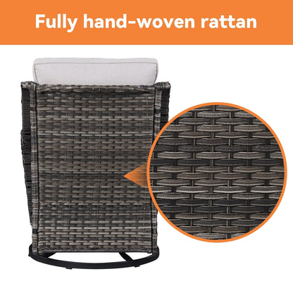 Gymojoy Sedia a dondolo girevole in vimini da esterno, 3 pezzi, con cuscino e tavolo